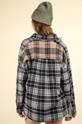 VERY J Contrast Plaid Raw Detail Shirt OutfitFlow